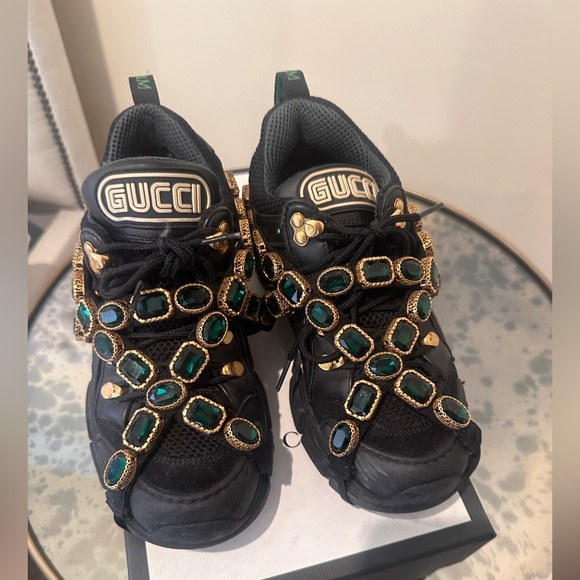 Gucci Womens Journey Flashtrek Crystal Black Green Hiker Sneaker 37 Preloved - Picture 7 of 7